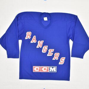 Vintage CCM Hockey Rangers Jersey Maska Air Knit Polyester Blue M Long Sleeve